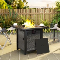 Outsunny Square Gas Fire Pit Table, Smokeless Firepit with Cover, Black(m-8)