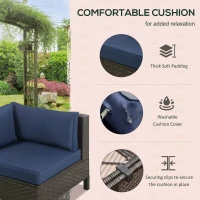 Outsunny Patio Furniture Set, 9 Piece Outdoor Sectional Sofa, All-Weather PE Rattan Wicker Conversation Set with Chairs, Ottoman, Loveseat, Coffee and Side Table, Cushions, Navy Blue(m-5)