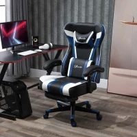 Vinsetto High Back Gaming Chair, Racing Style Ergonomic Computer Desk Chair with Adjustable Height, Retractable Footrest, Headrest and Lumbar Support, Blue(m-2)