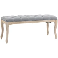 HOMCOM 43" Upholstered Entryway Bench, Linen Fabric Ottoman Stool with Button Tufted Seat, and Rubber Wood Legs for Living Room, Bedroom, or Hallway, Gray(m-22)