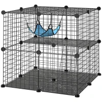 PawHut 2 Tier Cat Cage Crate, DIY Pet Playpen with 2 Doors, Ladder, Hammock, Perch, Indoor Playpen for Kittens, Black(m-2)