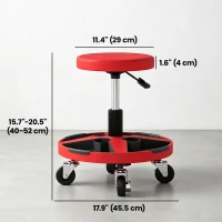 HOMCOM Rolling Mechanic Stool, 15.7"-20.5" Garage Stool with Wheels, 300 LBS, 360° Swivel Padded Creeper Shop Seat, Red(m-3)