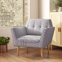 HOMCOM Upholstered Armchair, Modern Accent Chair with Tufted Pattern, Rubber Wood Legs for Living Room, Bedroom, Grey(m-8)