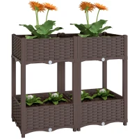 Outsunny Plastic Raised Garden Bed with Legs, Self Watering Elevated Planter Boxes with Drainage Holes and Plugs(m-9)