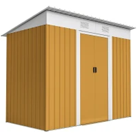 Outsunny 7' x 4' Outdoor Storage Shed, Metal Garden Tool Storage House Organizer with Lockable Sliding Doors and Vents for Backyard Patio Lawn, Yellow(m-9)
