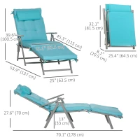 Outsunny Lounge Chair Outdoor, Folding Patio Chaise Lounger, 360 lbs 7-Position Adjustable Back Outdoor Recliner with Cushion, Headrest for Garden, Backyard, Poolside, Blue(m-3)