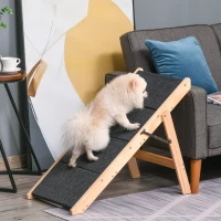 PawHut Wood Pet Stairs 2 In 1 Convertible Dog Steps and Carpeted Ramp Portable Foldable 4 Level Cat Ladder for High Bed Couch Car(m-10)