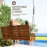 Outsunny 3-Seater Swing Bench, Wooden Porch Swing with Cupholders, Hanging Chains for Patio Garden, Carbonized(m-5)