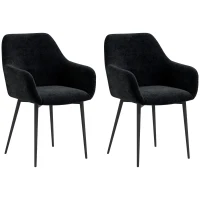 HOMCOM Dining Chairs Set of 2, Velvet-look Fabric Upholstered Kitchen Chairs with Backrest, Armrests and Steel Legs, Black(m-9)