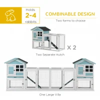 PawHut 102" 2 in 1 Wooden Rabbit Hutch Double Main House Pet Playpen Large Bunny House Enclosure for Indoor Outdoor with Run Box, Slide-out Tray, Ramp, for Rabbits and Small Animals, Blue(m-4)