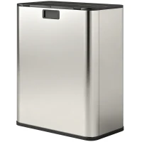 HOMCOM Dual Trash Can with Soft-Close Lid, Garbage Can with Removable Inner Bucket for Kitchen 2 x 7.4 Gal (2 x 28 L), Silver(m-2)