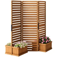 Outsunny Outdoor Privacy Screen Wood Privacy Panel with 4 Planter Boxes, Raised Bed with 3 Panels, Drainage Holes, Natural(m-9)