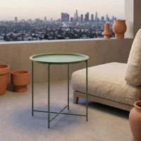 Outsunny 18" Outdoor Side Table with Removable Tray and Folding Legs, Indoor Outdoor for Balcony, Porch, Green(m-9)