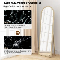 HOMCOM 64" x 21" Full Length Mirror, Free Standing, Leaning or Wall, Arched Full Body Mirror with Faux Stone Frame, Beige(m-6)