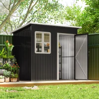 Outsunny 7' x 4' Galvanised Steel Outdoor Storage Shed, Garden Shed with Window, Lockable Wide Door and Air Vents, Dark Grey(m-8)