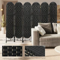 HOMCOM Bohemian Privacy Screen, Folding Room Divider with 6 Panels and Arched Top for Bedroom Living Room Office, Black(m-6)