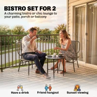 Outsunny 3 Piece Wicker Patio Furniture Set, Outdoor Bistro Set with Steel Table, Rattan Outdoor Conversation Furniture, Grey(m-4)