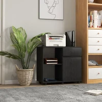 HOMCOM Filing Cabinet, Mobile Printer Stand with Open Storage Shelves, Drawer and Cabinet for Home Office, Black(m-1)