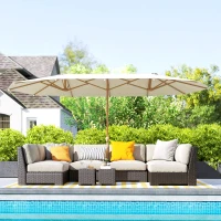 Outsunny 15 ft Double-Sided Patio Umbrella with Twin Canopy, UPF30+ Extra Large Rectangular Market Umbrella with Crank, Beige(m-1)