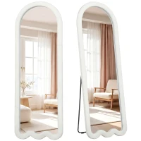 HOMCOM 64" x 24" Full Length Mirror, Floor Mirror Hanging or Wall Mount, with Arched Wavy Bottom Velvet Frame for Bedroom(m-13)