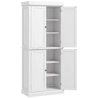 HOMCOM 72.5" Freestanding Kitchen Pantry Cabinet with 4 Doors, White(m-12)