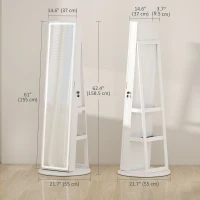 HOMCOM Jewelry Cabinet with Full Length Lockable Mirror, Standing Jewelry Armoire Organizer with LEDs, White(m-3)