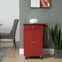 HOMCOM Kitchen Cart, Small Kitchen Island, Stainless Steel Top Utility Trolley on Wheels with Storage Drawer for Dining Room, Kitchen, Red(m-8)