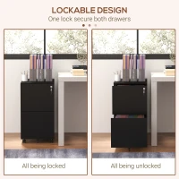 Vinsetto Vertical Steel Filing Cabinet on Wheels, 2-Drawer Lockable File Cabinet with Adjustable Hanging Bar for A4, Legal and Letter Size, Black(m-6)