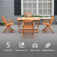 Outsunny 5 Piece Wood Patio Dining Set for 4, Dining Table and Chairs Set, Folding Outdoor Patio Furniture for Patio, Backyard and Garden, Teak(m-4)