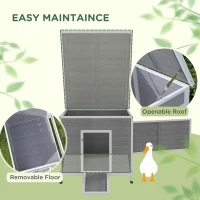 PawHut Duck Coop, Wooden Chicken House Rabbit Hutch with Openable Roof, Removable Floor, Double Doors, Ramp, Grey(m-4)
