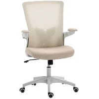 HOMCOM Ergonomic Office Chair, Swivel Desk Chair with Adjustable Lumbar Support and Height, Flip-up Armrests, Wheels, Beige(m-9)