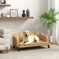 PawHut Pearl Design Pet Sofa for Medium and Large Sized Dogs, Pet Bed with Cushion and Solid Wood Legs, Coffee(m-5)