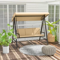 Outsunny 3 Seater Patio Swing Chair, Porch Swing with Adjustable Canopy and Removable Cushions, Outdoor Swing Seat, Beige(m-1)