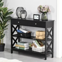 HOMCOM 39" Console Table, Narrow Entryway Table with Storage Shelves, Drawers and X Frame for Behind Couch, Living Room, Hallway, Black(m-1)