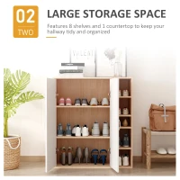 HOMCOM 35.5" Shoe Cabinet, 3-Tier Free Standing Shoe Storage Cabinet with Adjustable Shelves and 5 Open Cubes for Entryway, Hallway, Living Room, Natural(m-5)