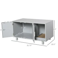 PawHut Wooden Cat Litter Box Enclosure & House, Kitty Hidden Washroom, with End Table Design, Scratcher, & Magnetic Doors, Gray(m-3)