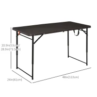 Outsunny 4ft Outdoor Folding Camping Table Height Adjustable Garden Backyards BBQ Party Picnic Table Coffee(m-3)