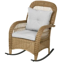 Outsunny Rattan Rocking Chair w/ Cushion, Garden Porch Furniturew, Light Grey(m-2)