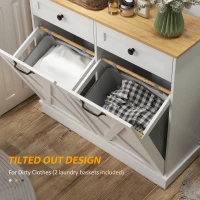 HOMCOM Tilt Out Laundry Cabinet, Bathroom Storage Cabinet with 2 Removable Baskets and 2 Drawers, White(m-4)
