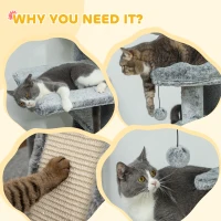 PawHut 89"-100" Floor to Ceiling Cat Tree for Indoor Cats, Activity Center with Cat Perch & Condo, Gray(m-7)