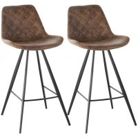 HOMCOM Bar Height Bar Stools Set of 2, Microfiber Cloth Bar Chairs with Metal Leg, Padded Seat, Kitchen Stools for Kitchen Island, Brown(m-2)