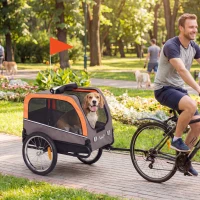 PawHut Dog Bike Trailer, Pet Cart Bicycle Carrier with 2 Entrances, Quick Release Wheels, Reflectors, Flag, Safety Leash(m-2)