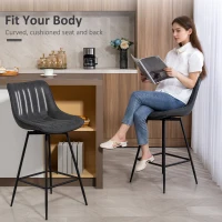 HOMCOM Set of 2 Counter Height Barstools, PU Leather Upholstered Bar Stools with Backrest, Footrest and Steel Legs, Black(m-6)