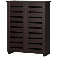 HOMCOM Narrow Shoe Cabinet with 2 Slatted Doors, Modern Shoe Storage Cabinet with Adjustable Shelves for Entryway, Hallway, Living Room, Holds 15 Pairs, Dark Brown(m-11)