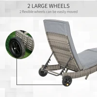 Outsunny Outdoor Adjustable Wicker Chaise Lounge Chair with Cushion & Wheels for Patio, Deck, Poolside, Grey(m-5)
