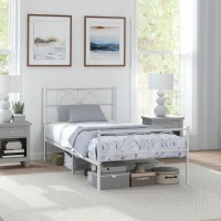 HOMCOM Metal Twin Platform Bed Frame with Headboard, Steel Slat Support, Underbed Storage, No Box Spring Needed, Easy Assembly(m-1)