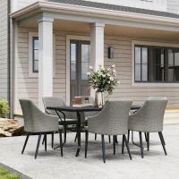 Outsunny 7 Piece Wicker Patio Furniture Set with Cushions, Umbrella Hole, Slatted Table Top, for Backyard, Porch, Garden, Balcony(m-8)