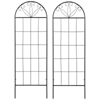 Outsunny Metal Garden Trellis Pack of 2 for Climbing Plants, Arched Grid Trellis Panels, 20" x 60", Black(m-2)