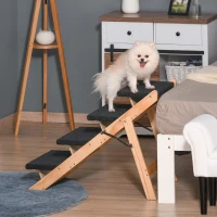 PawHut Wood Pet Stairs 2 In 1 Convertible Dog Steps and Carpeted Ramp Portable Foldable 4 Level Cat Ladder for High Bed Couch Car(m-1)