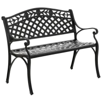 Outsunny Outdoor Garden Bench, 40" Patio Bench with Aluminum Frame and Armrests, 2-Person Patio Loveseat with Floral Pattern for Park, Porch, Yard, Lawn, 485 LBS Capacity(m-13)